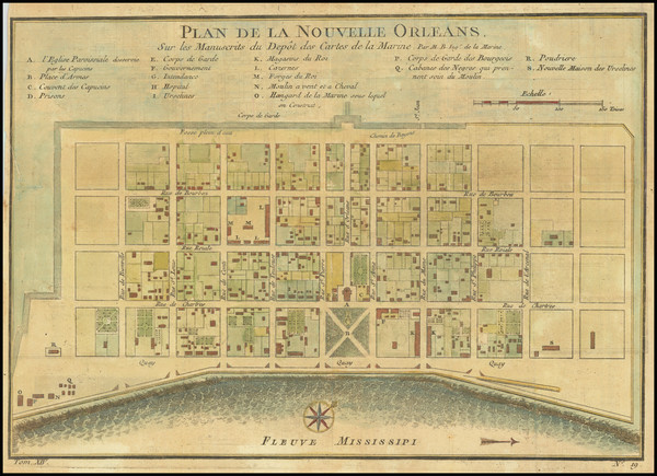 54-Louisiana and New Orleans Map By Jacques Nicolas Bellin