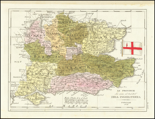 58-England and British Counties Map By Francesco Costantino Marmocchi