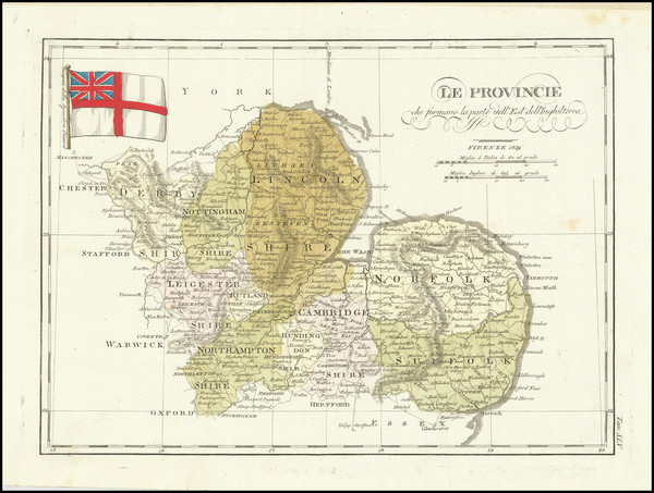 67-England and British Counties Map By Francesco Costantino Marmocchi