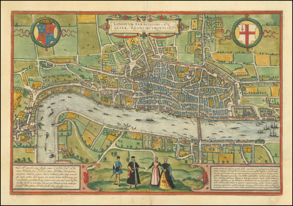 70-London Map By Georg Braun  &  Frans Hogenberg