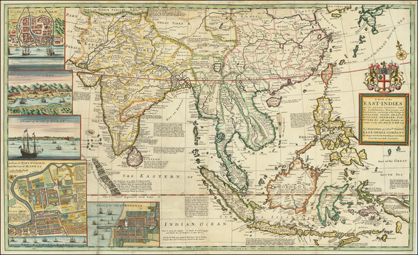 8-Indian Ocean, China, India, Southeast Asia, Philippines and Indonesia Map By Herman Moll