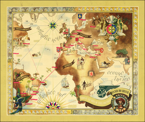 2-World, Atlantic Ocean, South America, Brazil, Pictorial Maps, America and Travel Posters Map By