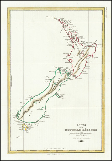 85-New Zealand Map By Jules Sebastian Cesar Dumont-D'Urville