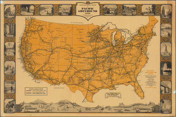 14-United States and Pictorial Maps Map By Greyhound Company