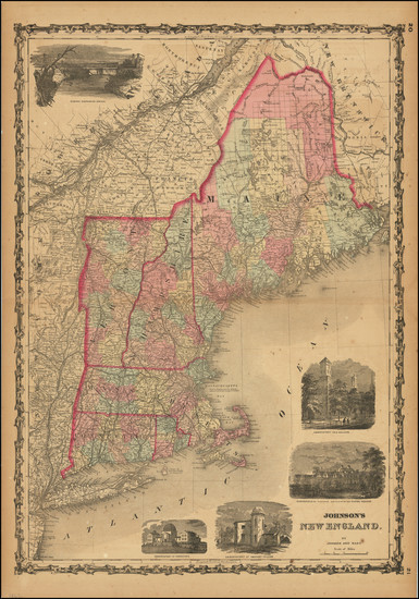 92-New England, Maine, Massachusetts, New Hampshire, Rhode Island and Vermont Map By Alvin Jewett 