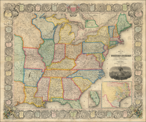 2-United States, Texas, Oregon and Washington Map By Edward Hooker Ensign  &  Timothy Ensign
