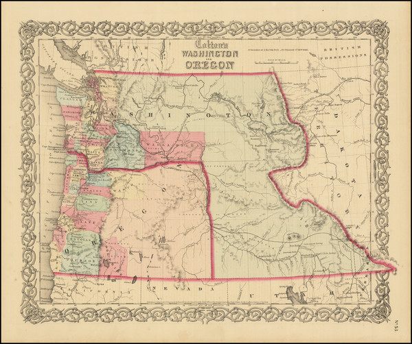 8-Pacific Northwest, Oregon and Washington Map By Joseph Hutchins Colton