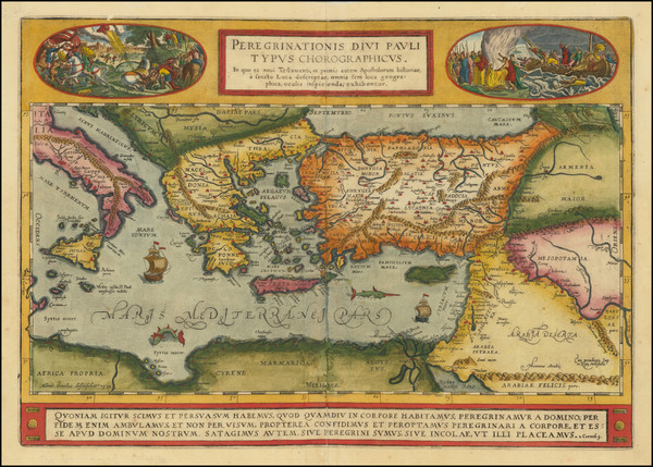 68-Mediterranean, Middle East, Holy Land, Turkey & Asia Minor and Greece Map By Abraham Orteli