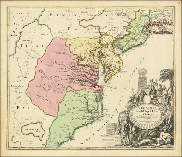 40-Mid-Atlantic, Maryland, Delaware, Southeast and Virginia Map By Johann Baptist Homann