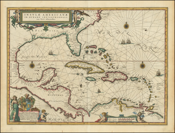 87-Florida, South, Southeast, Caribbean and Central America Map By Willem Janszoon Blaeu