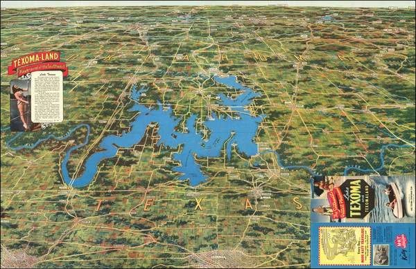 87-Texas and Pictorial Maps Map By Lake Texoma Sportsman Club