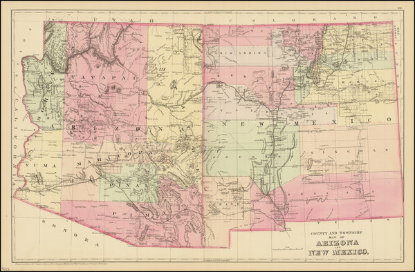11-Arizona and New Mexico Map By Samuel Augustus Mitchell Jr.