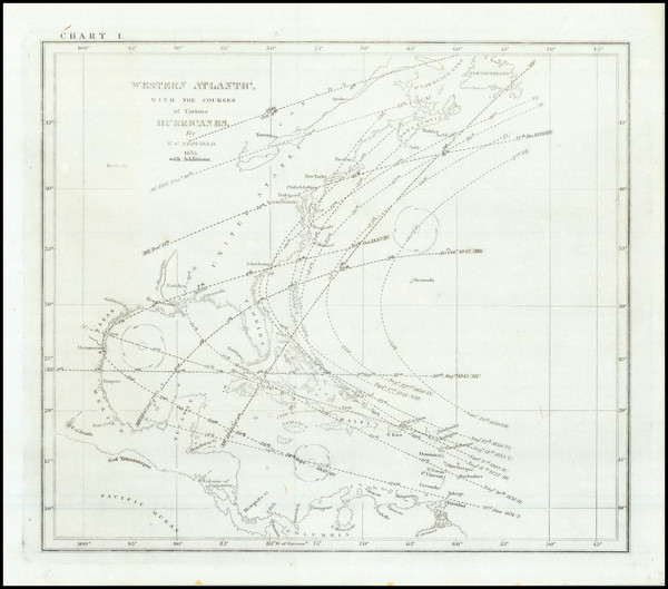 89-Atlantic Ocean, Florida and Caribbean Map By Edmund M. Blunt