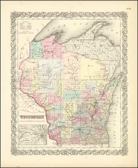 4-Wisconsin Map By Joseph Hutchins Colton