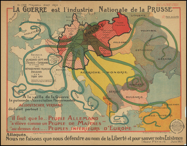 48-Europe, Comic & Anthropomorphic, World War I and Curiosities Map By Maurice Neumont