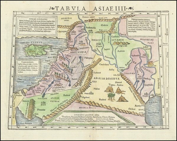 51-Cyprus and Holy Land Map By Sebastian Munster