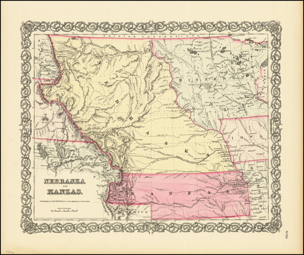 56-Kansas, Nebraska, North Dakota, Colorado and Montana Map By Joseph Hutchins Colton