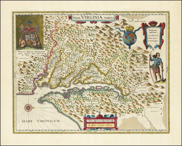 73-Mid-Atlantic, Maryland, Delaware, Southeast and Virginia Map By Willem Janszoon Blaeu