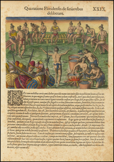 89-Florida, Southeast and Native American & Indigenous Map By Theodor De Bry