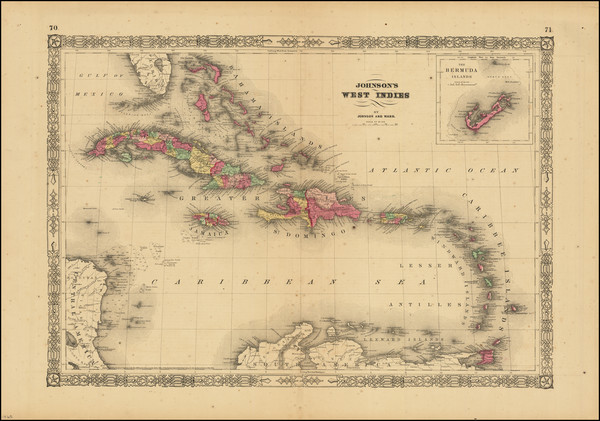 60-Caribbean and Bermuda Map By Alvin Jewett Johnson