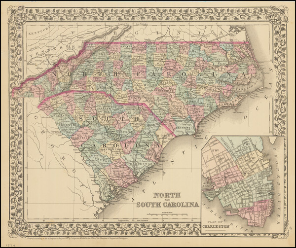 67-North Carolina and South Carolina Map By Samuel Augustus Mitchell Jr.