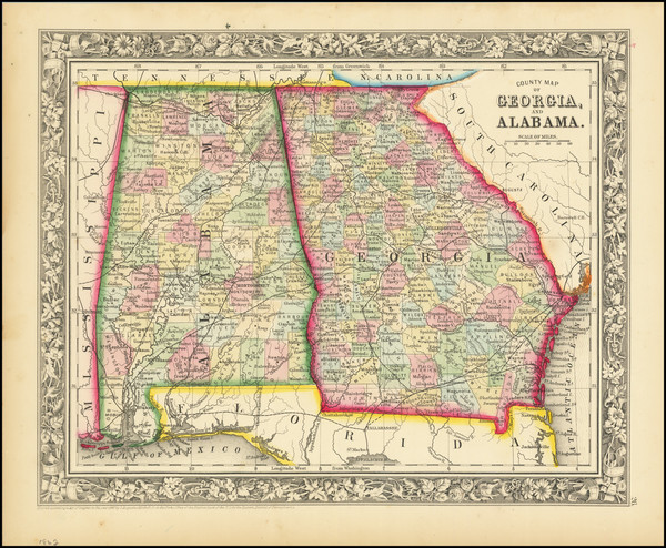 96-Alabama and Georgia Map By Samuel Augustus Mitchell Jr.