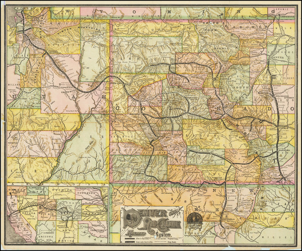 93-Colorado, Utah, Colorado and Utah Map By American Bank Note Company