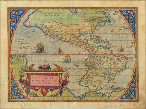 14-Western Hemisphere, North America, South America and America Map By Abraham Ortelius