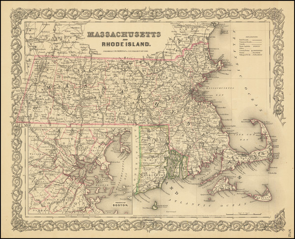 69-Massachusetts and Rhode Island Map By Joseph Hutchins Colton