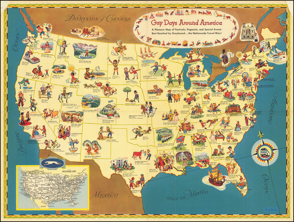 40-United States and Pictorial Maps Map By Greyhound Company  &  M. E. Bush