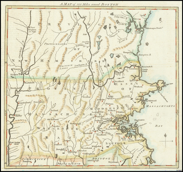 64-New England, Massachusetts, Boston and American Revolution Map By Gentleman's Magazine