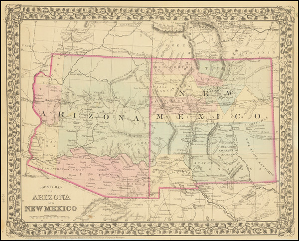 62-Arizona and New Mexico Map By Samuel Augustus Mitchell Jr.