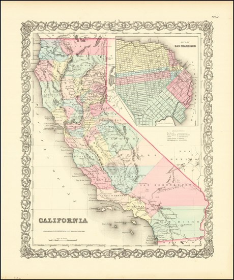 38-California and San Francisco & Bay Area Map By Joseph Hutchins Colton