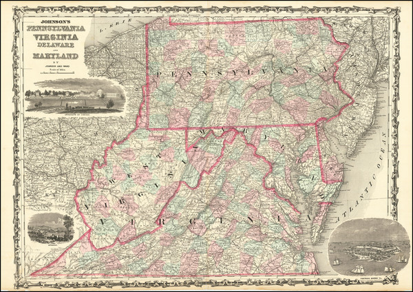 47-Pennsylvania, Maryland, Delaware, West Virginia and Virginia Map By Alvin Jewett Johnson  &