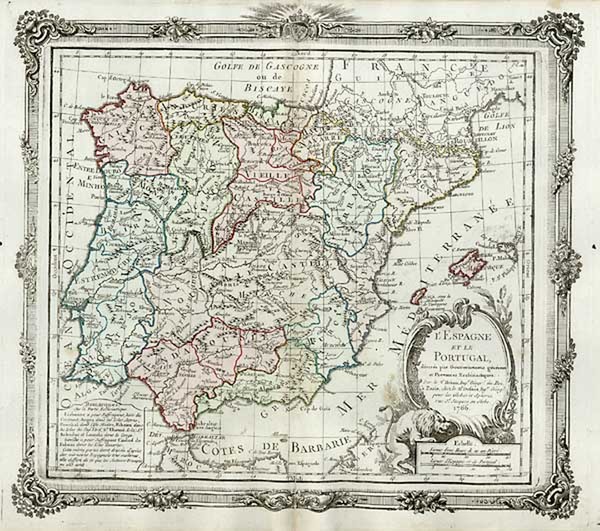 73-Europe, Spain and Portugal Map By Louis Brion de la Tour