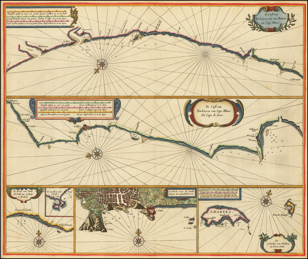 95-Portugal, North Africa, African Islands, including Madagascar and Azores Map By Pieter Goos