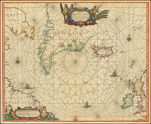 81-Polar Maps, Atlantic Ocean, British Isles, Iceland and Canada Map By Pieter Goos