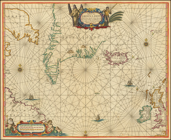 96-Polar Maps, Atlantic Ocean, British Isles, Iceland and Canada Map By Pieter Goos