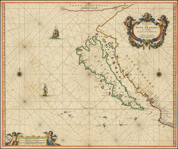 63-Baja California, California and California as an Island Map By Pieter Goos