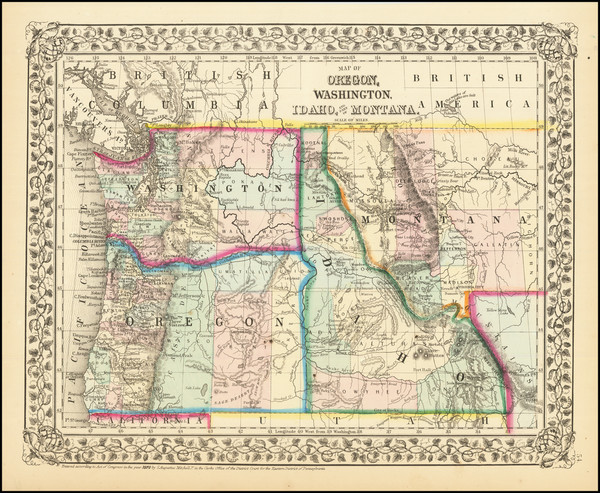 51-Idaho, Montana, Oregon and Washington Map By Samuel Augustus Mitchell Jr.