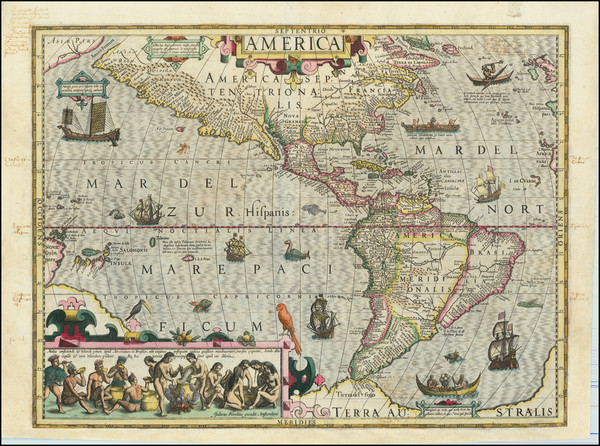 47-Western Hemisphere and America Map By Jodocus Hondius