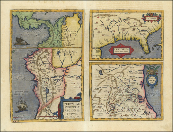 75-Florida, South, Southeast, Central America and Peru & Ecuador Map By Abraham Ortelius