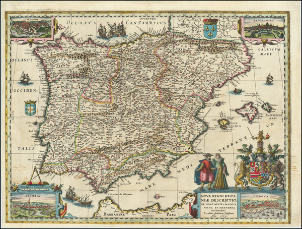 18-Spain and Portugal Map By Willem Janszoon Blaeu