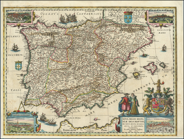 50-Spain and Portugal Map By Willem Janszoon Blaeu