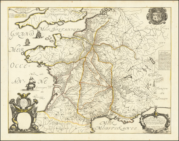 20-France Map By Melchior Tavernier / Nicolas Sanson