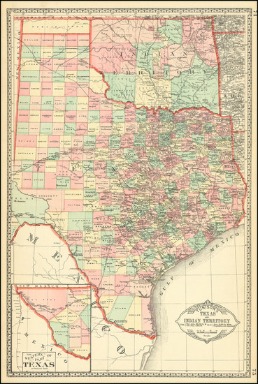 38-Texas and Oklahoma & Indian Territory Map By H.C. Tunison