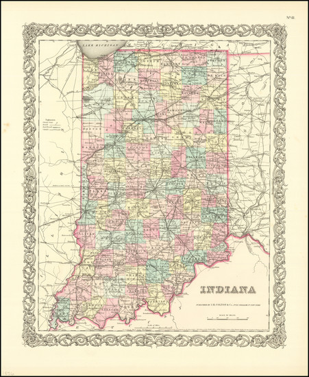 3-Indiana Map By Joseph Hutchins Colton