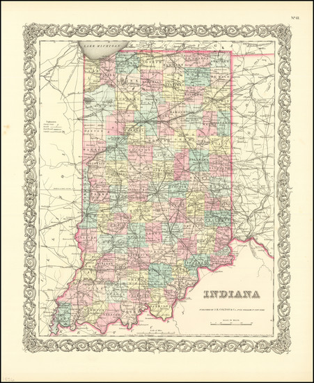 86-Indiana Map By Joseph Hutchins Colton