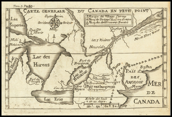 74-New England, Midwest, Michigan and Western Canada Map By Baron de Lahontan