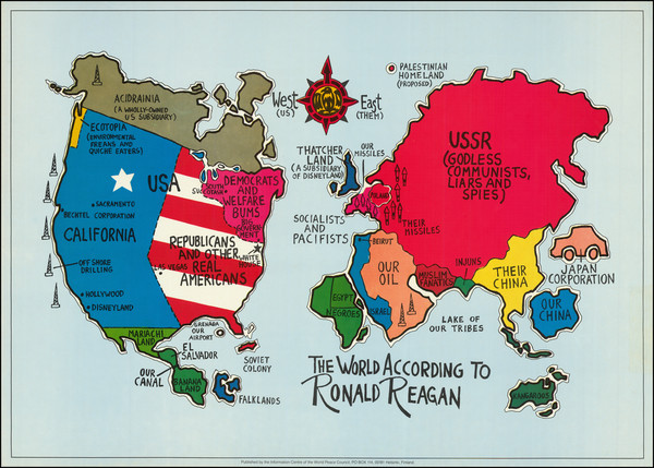 10-World, United States, Pictorial Maps, California and Curiosities Map By World Peace Council